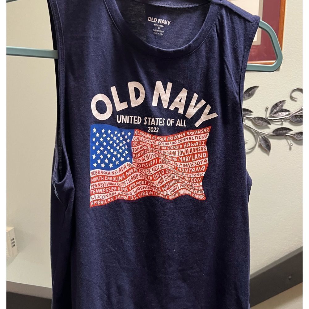 NWOT Old Navy Navy Blue Graphic Tank With American Flag Top #157